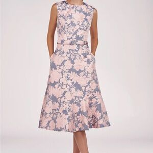 NWT Kay Unger Sz 6 Verity Pink Brocade Floral Belted Midi Dress with pockets